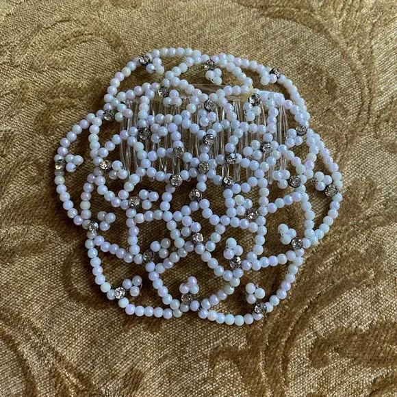 New kippah yarmulke Bridal judaica handmade white color beaded wedding / Kippah - Picture 2 of 4